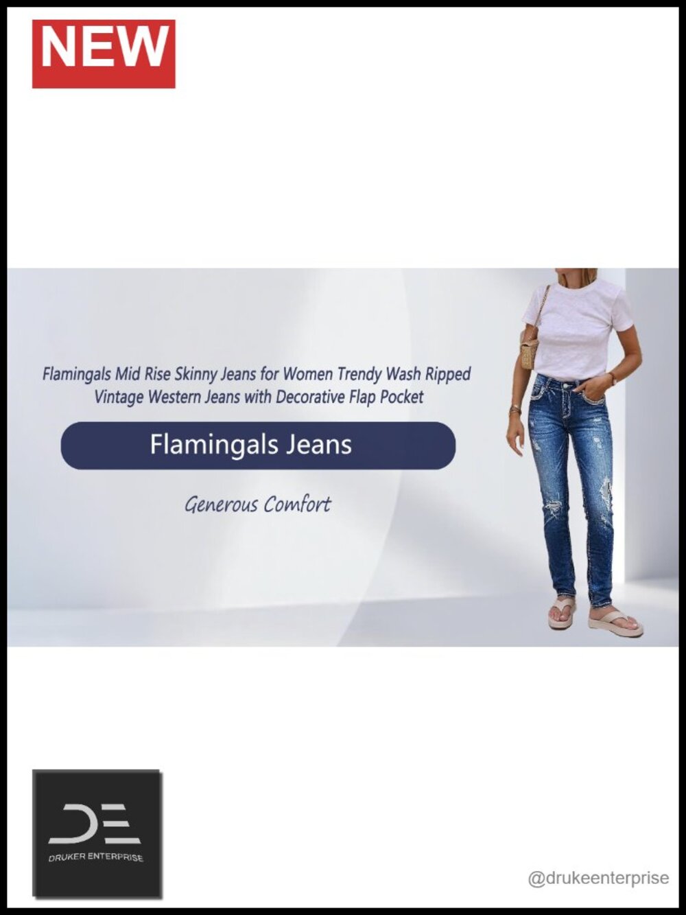 Mid Rise Ripped Curvy Skinny Jeans with Flap Pockets - Picture 6 of 6